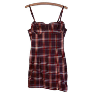 Forever 21 Burgundy Plaid Sleeveless Mini Bodycon Dress 90s Y2K Vibes